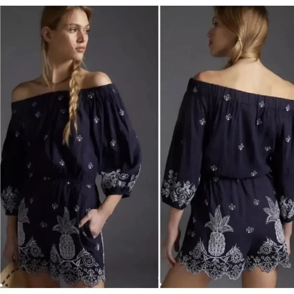 Farm Rio / Anthropologie Jackie Embroidered Romper in size women small